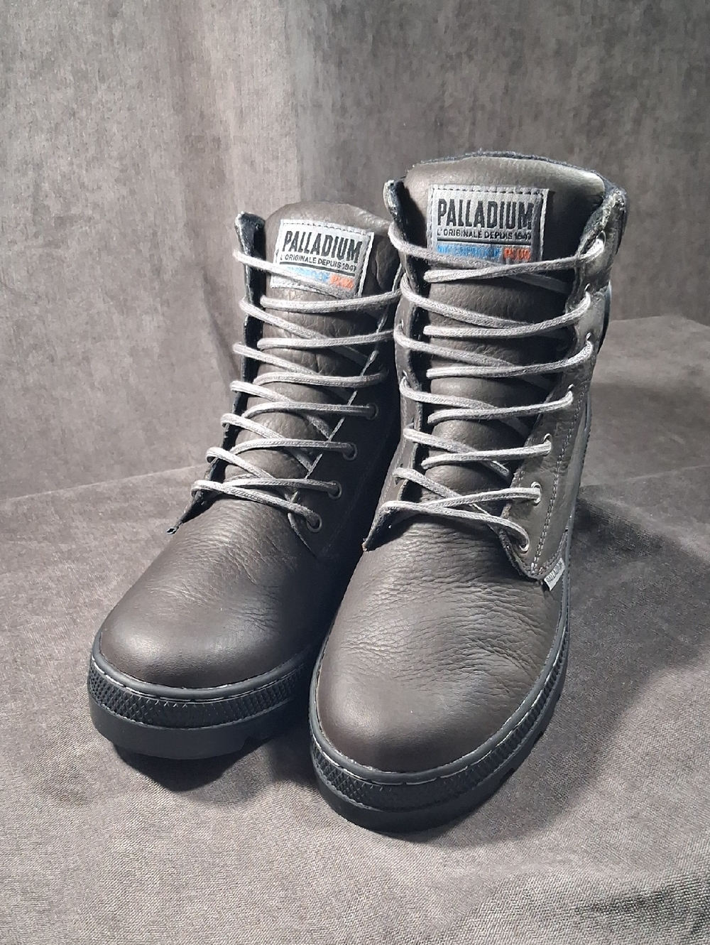Palladium Pallabosse Grey Leather Waterproof Plus Lace Up Boots VG- US M8.5 W10